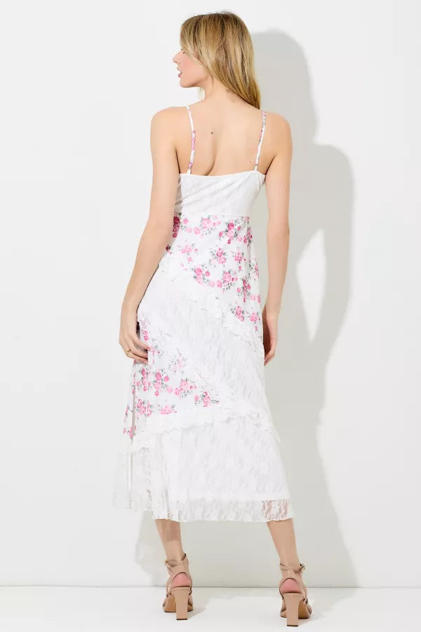 Printed Floral Lace Tiered Maxi Dress