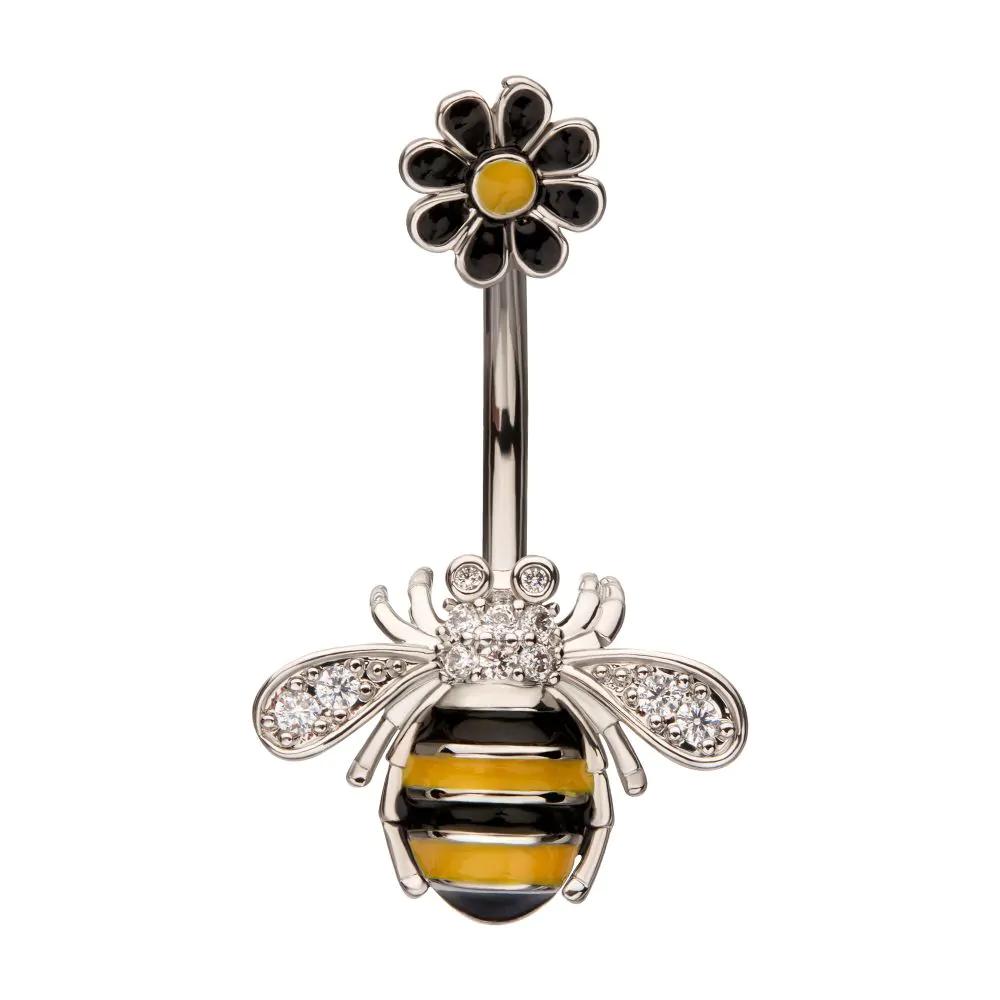 Bee And Daisy Enamel Navel With Pave CZs