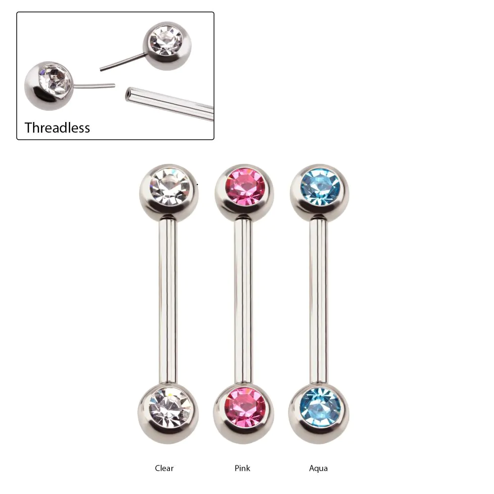 Bezel Set Gem Steel Threadless Nipple