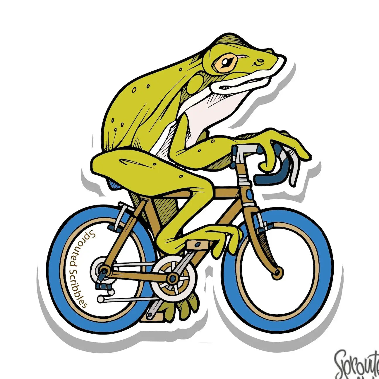 Biking Frog Vinyl Sticker