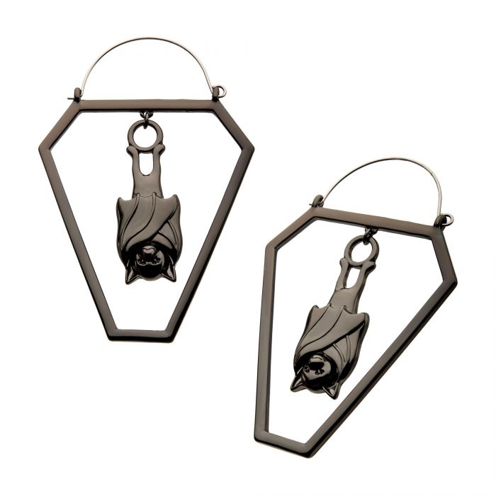 Black PVD Cut Out Bat in Coffin Plug Hangers