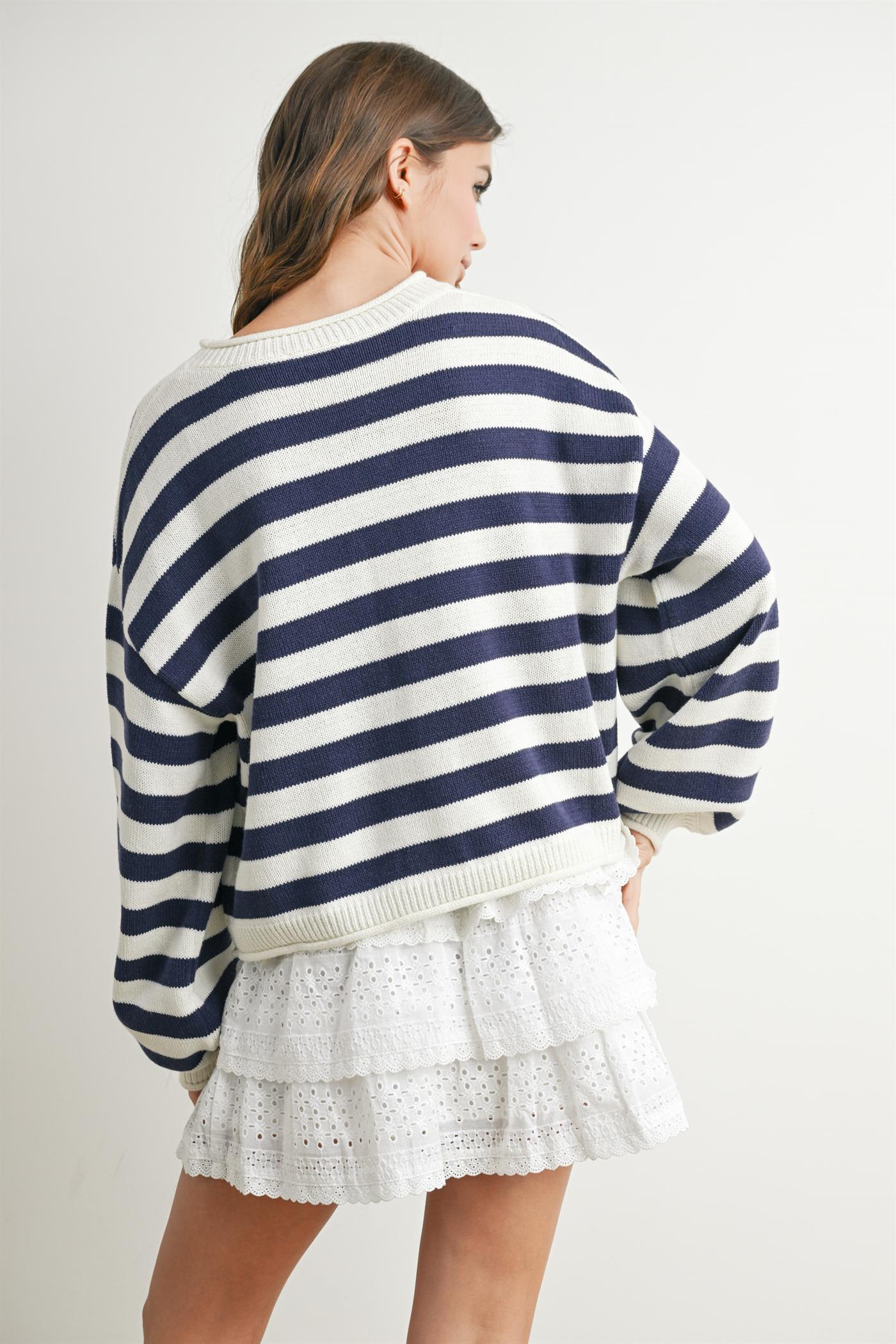 Button Front Striped Sweater