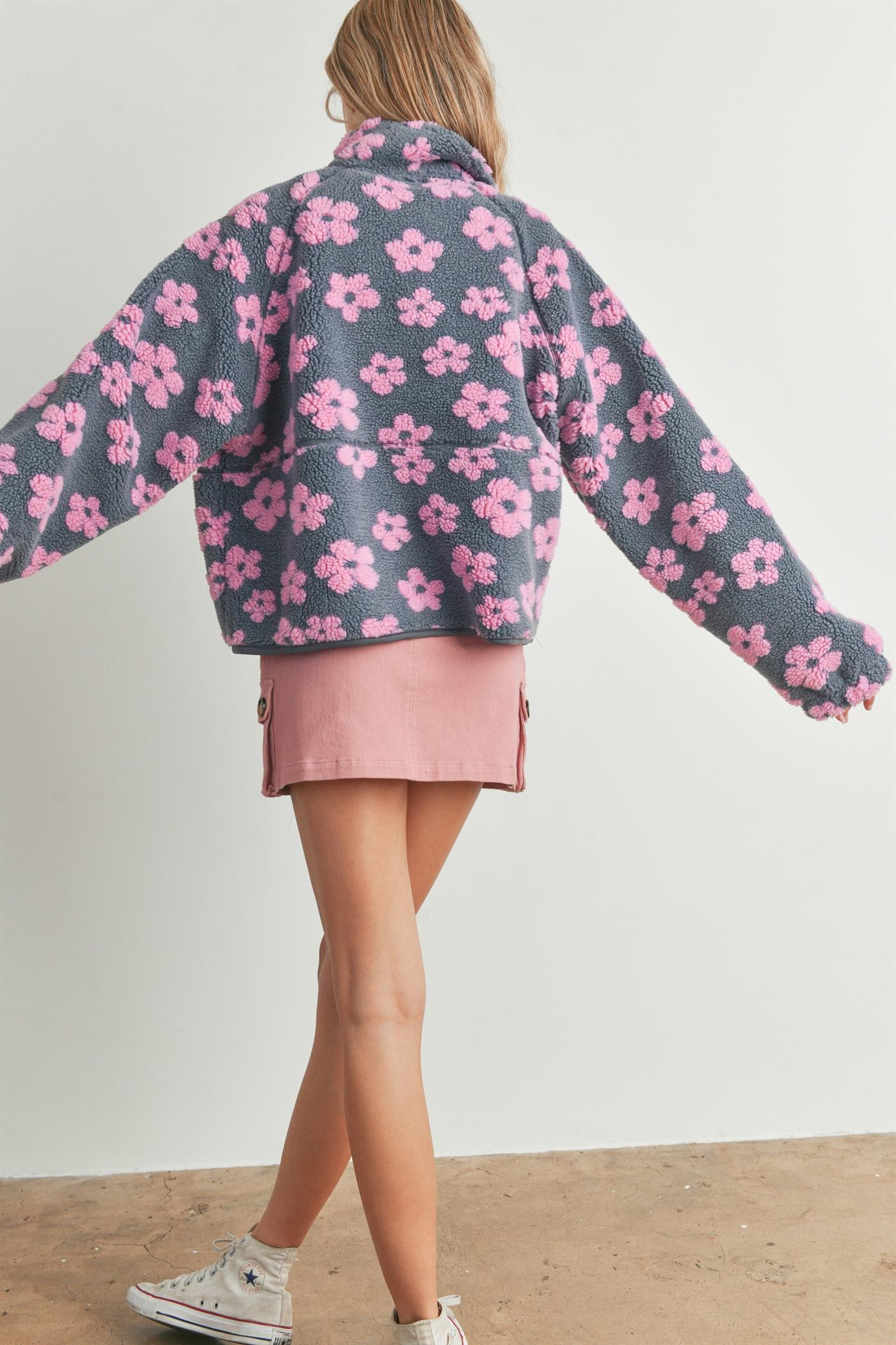 Daisy Flower Pattern Fleece Sherpa Jacket