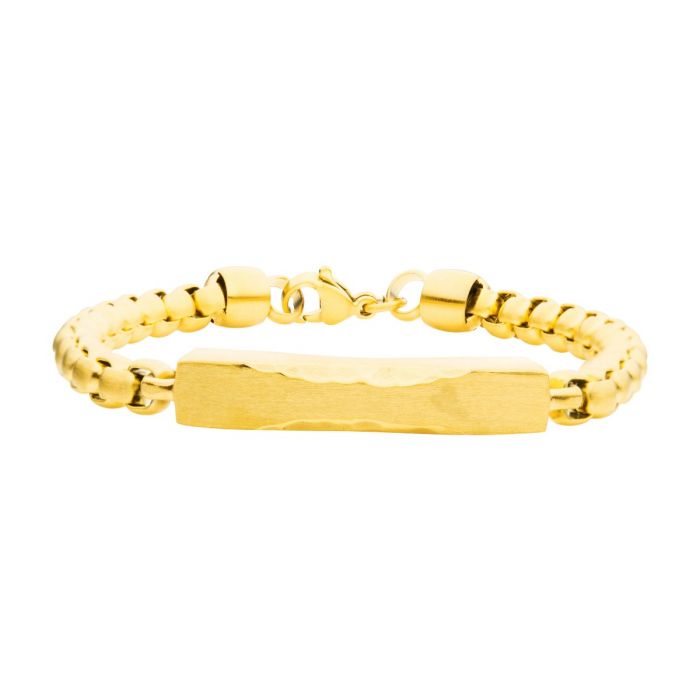 Matte Gold Plated Chiseled Engravable Chain Bracelet