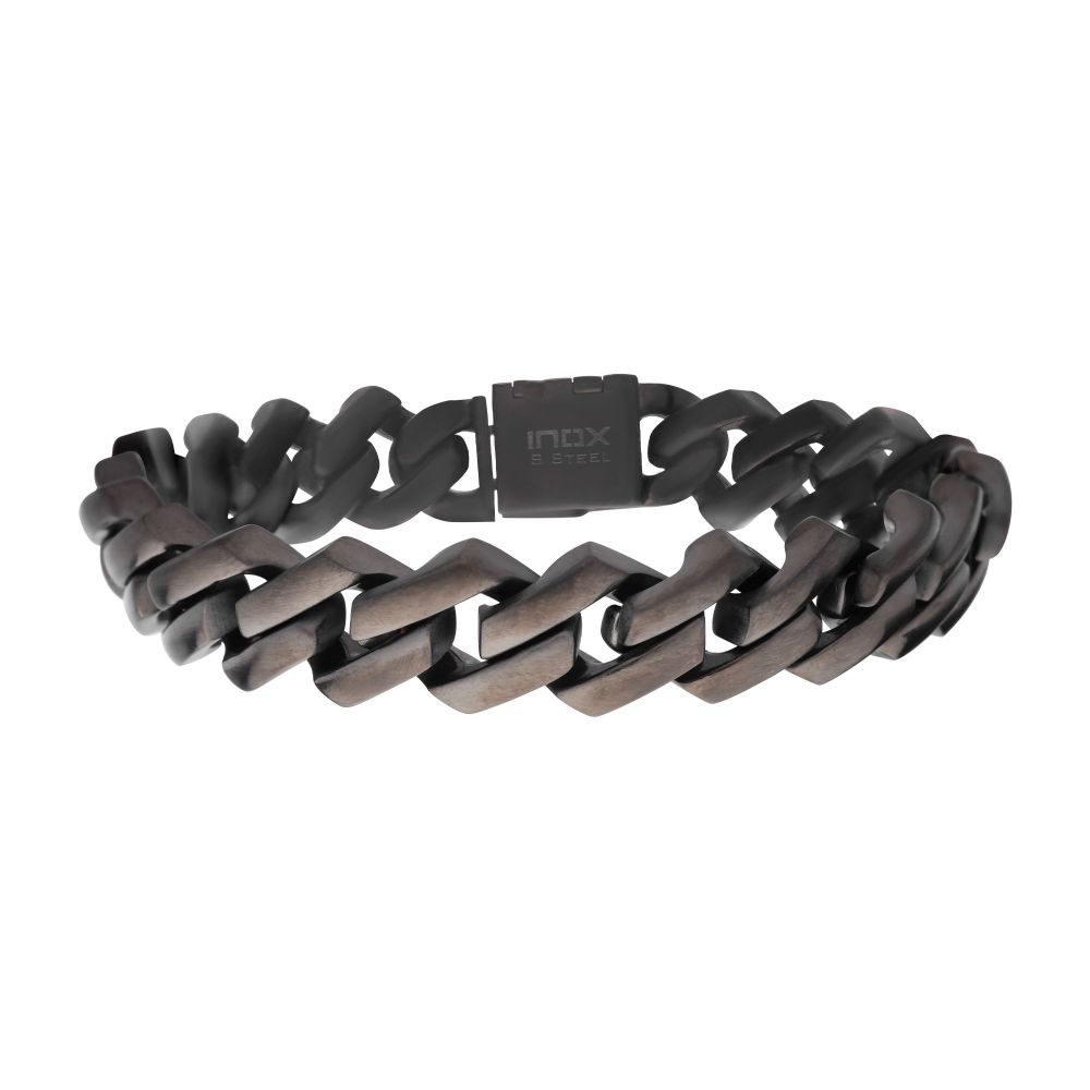 10mm Matte Finish Gun Metal IP Diamond Prong Cuban Link Bracelet