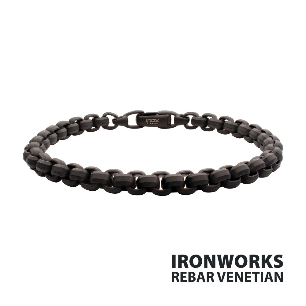 6mm Matte Finish Black IP Steel Boc Chain Bracelet 8"