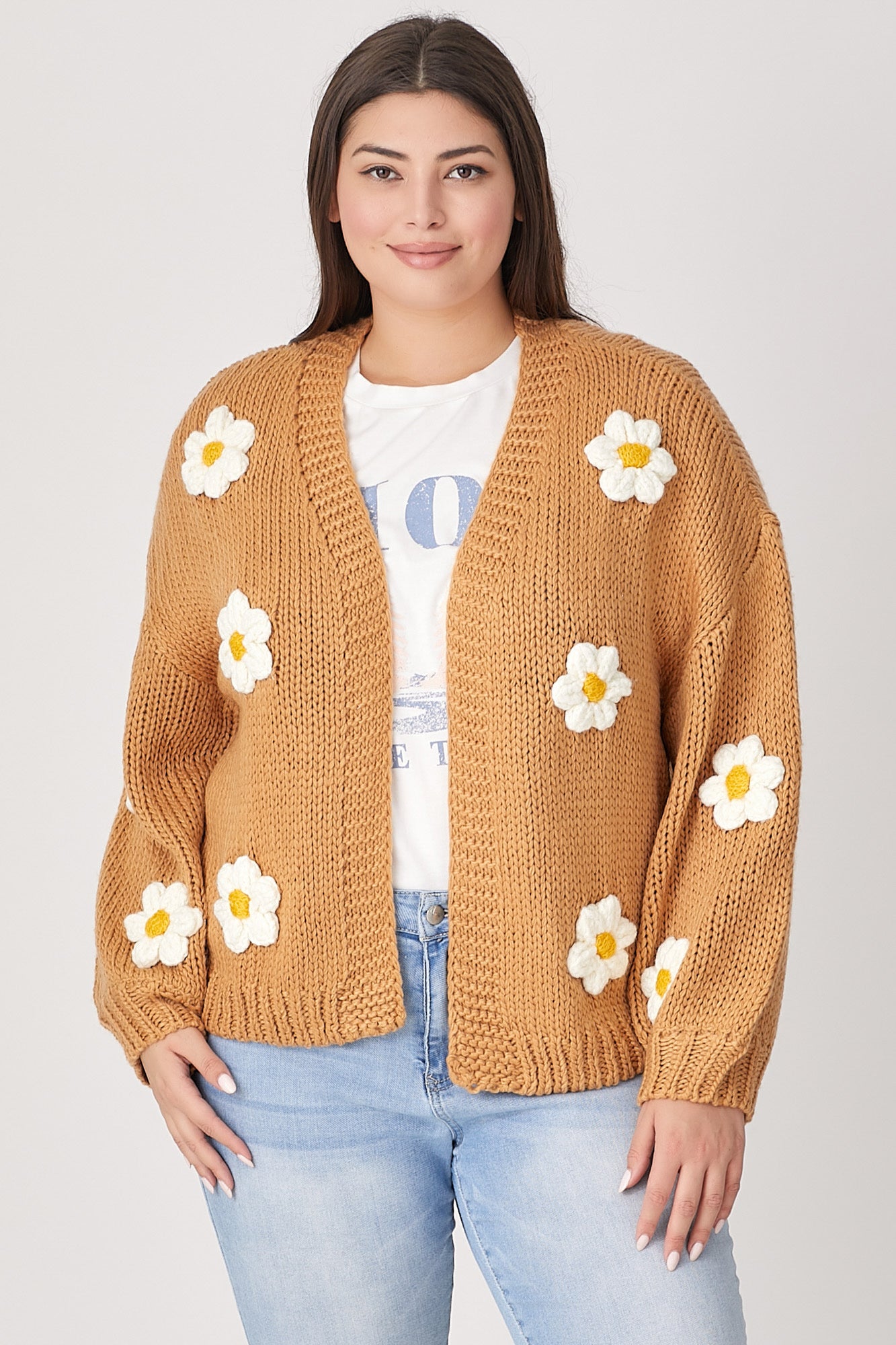 Plus Knit Cardigan W Bubble Sleeve