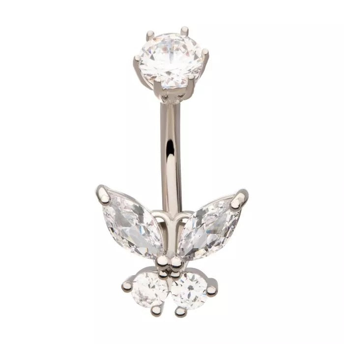 Papillon avec nombril marquise et pierres rondes