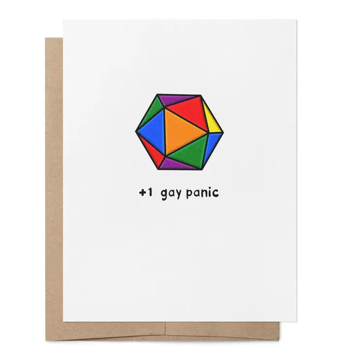 +1 Gay Panic D20 LGBTQ+ Greeting Card