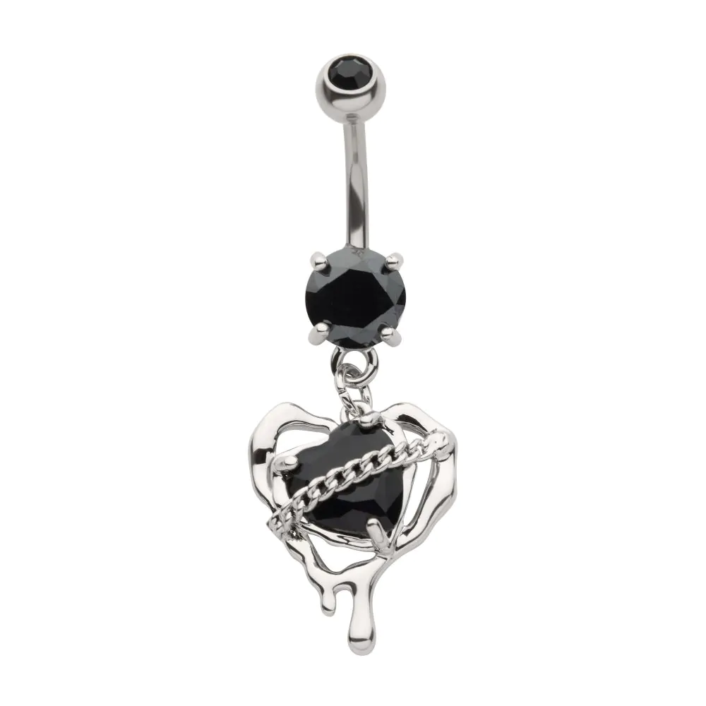 Chained Heart With Drips Dangle Navel