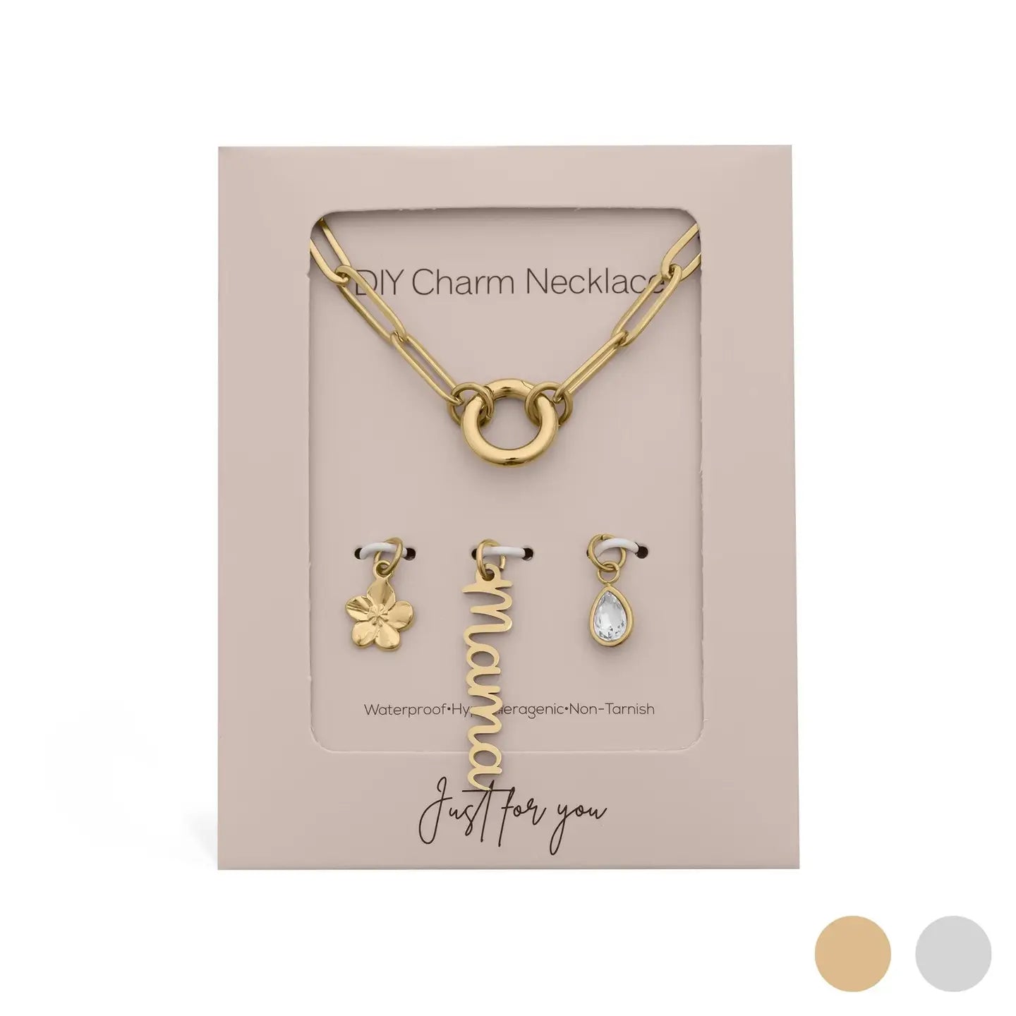 18K Gold Mama Charm Holder Necklace Gift Set