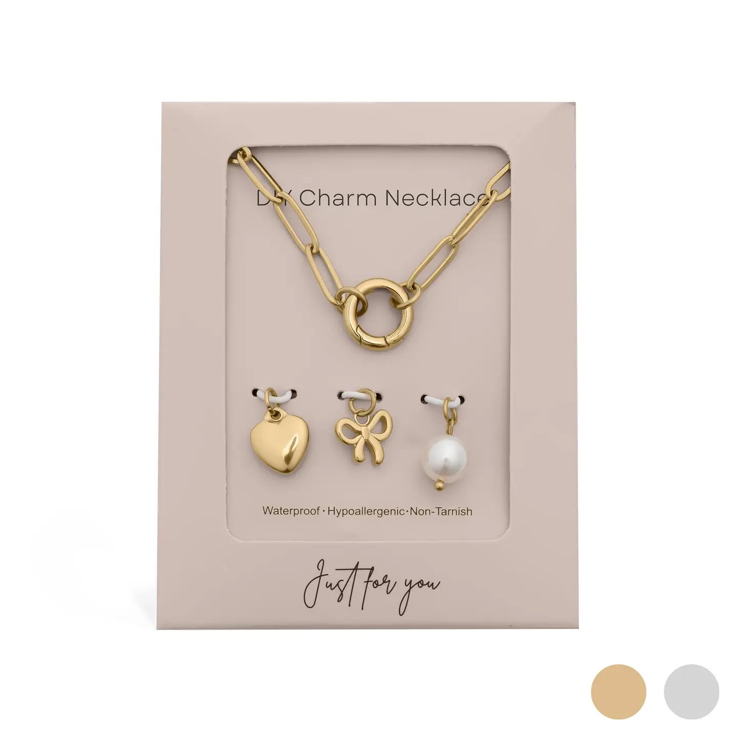 18K Gold Bow Charm Holder Necklace Gift Set
