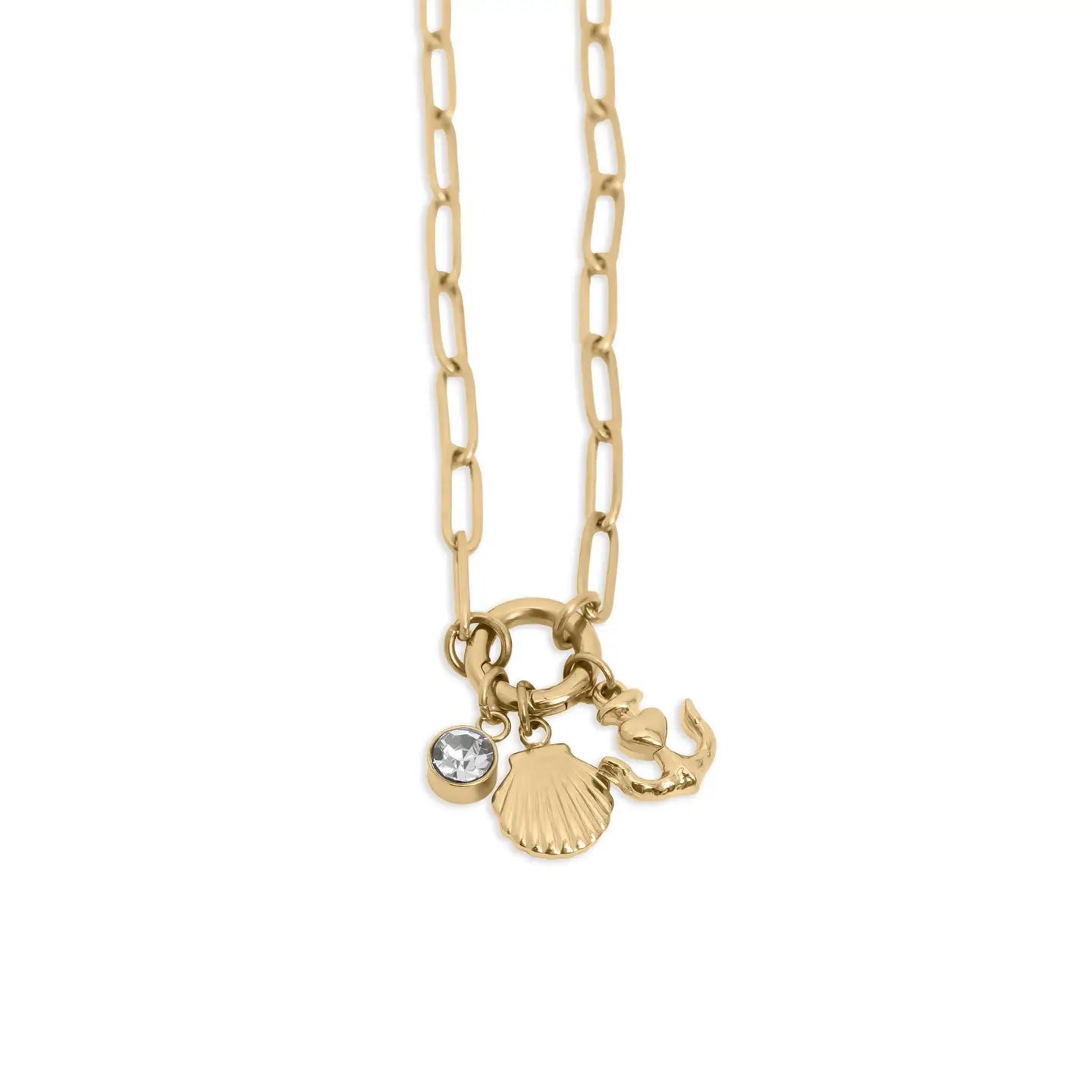 18K Gold Shell Anchor Charm Holder Necklace Gift Set