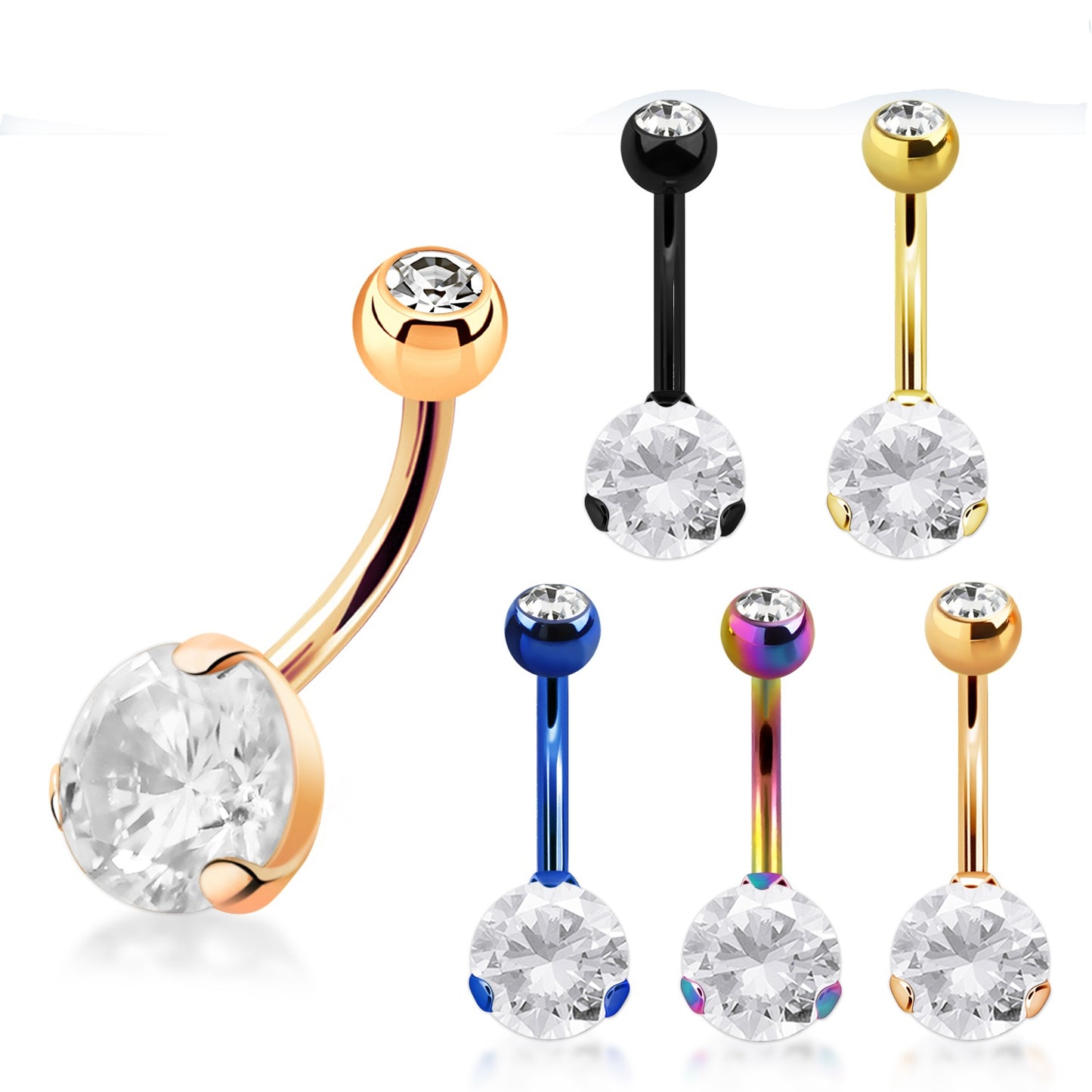Prong Bottom Gem With Coloured Bar Navel