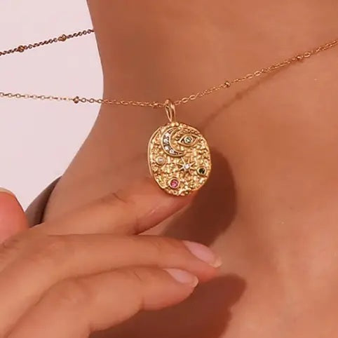 Confetti Coin Evil Eye Necklace