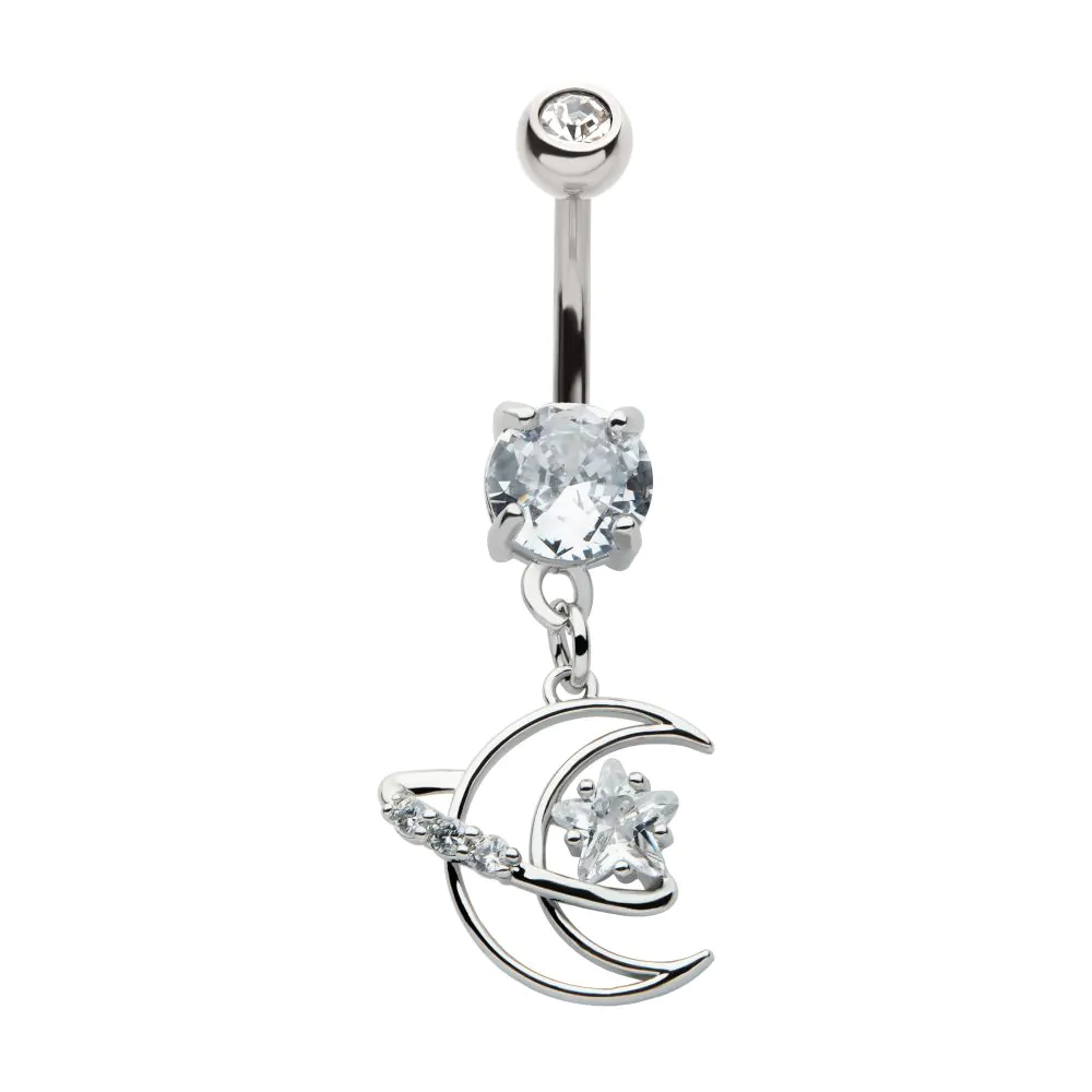 Crescent Moon With Orbiting Star Dangle Navel