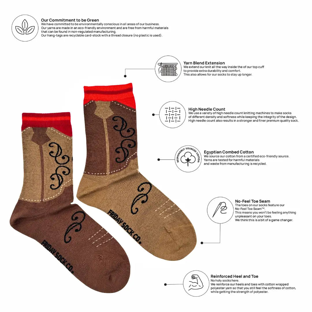 Cowboy Boot Mismatched Crew Socks