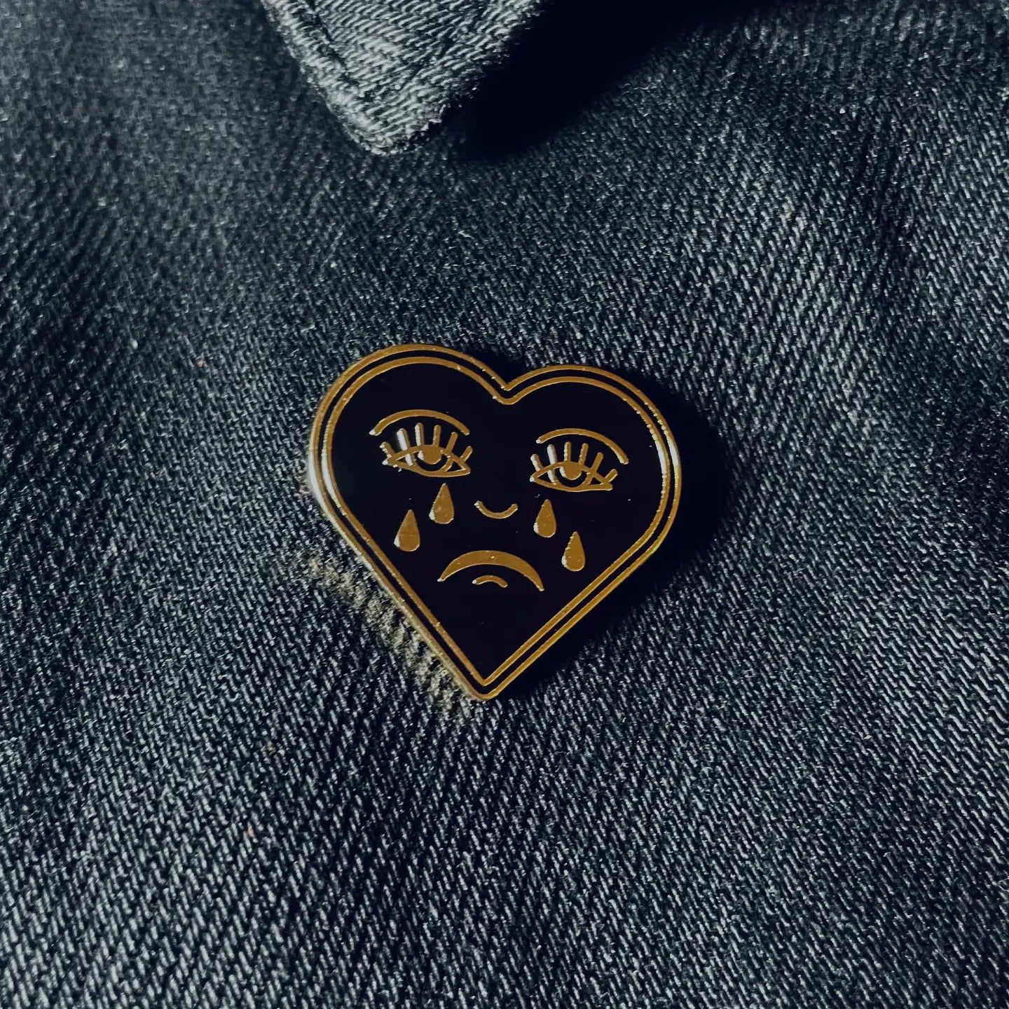 Enamel Pin - Black and Gold Crying Heart