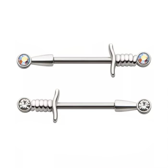 Dagger Bezel Gem Nipple Barbell
