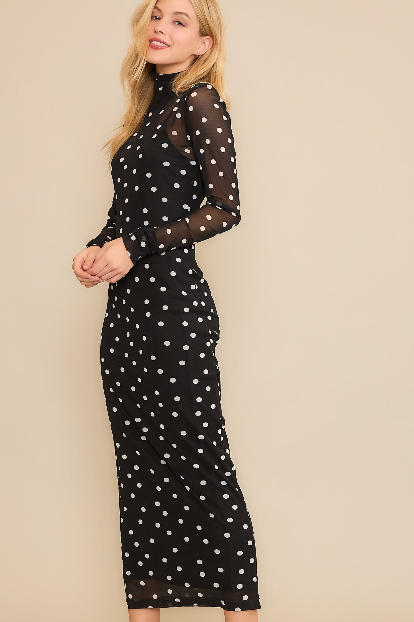 Plus Polka Dot Mesh Print Maxi Dress With Separate Lining