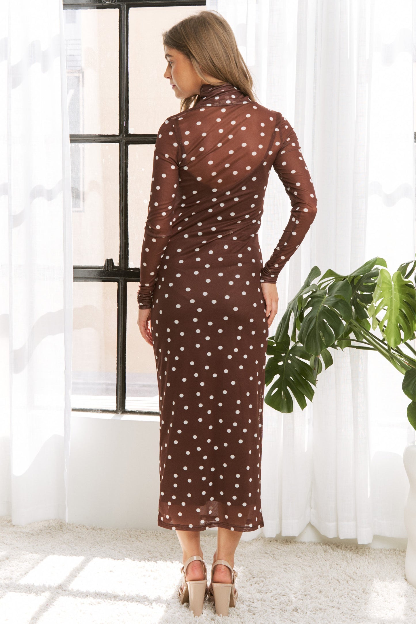 Plus Polka Dot Mesh Print Maxi Dress With Separate Lining