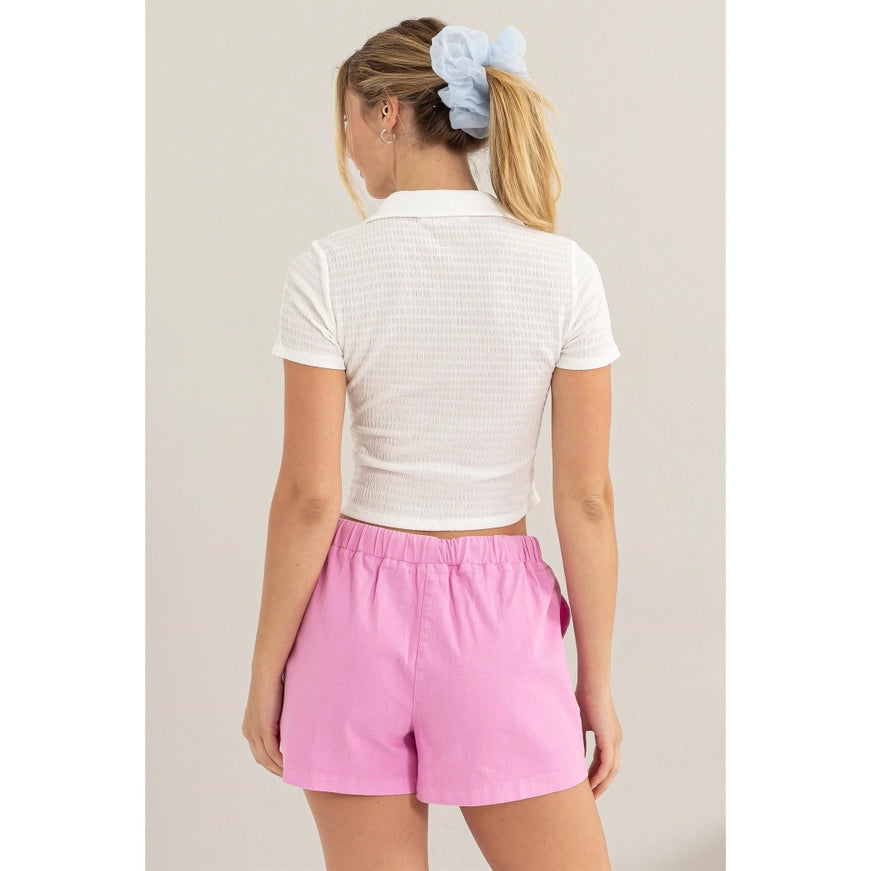 Crinkle Knit Button Front Top