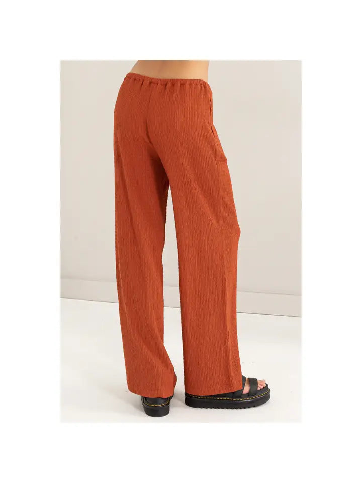 Crinkle Knit Wide Leg Drawstring Pants