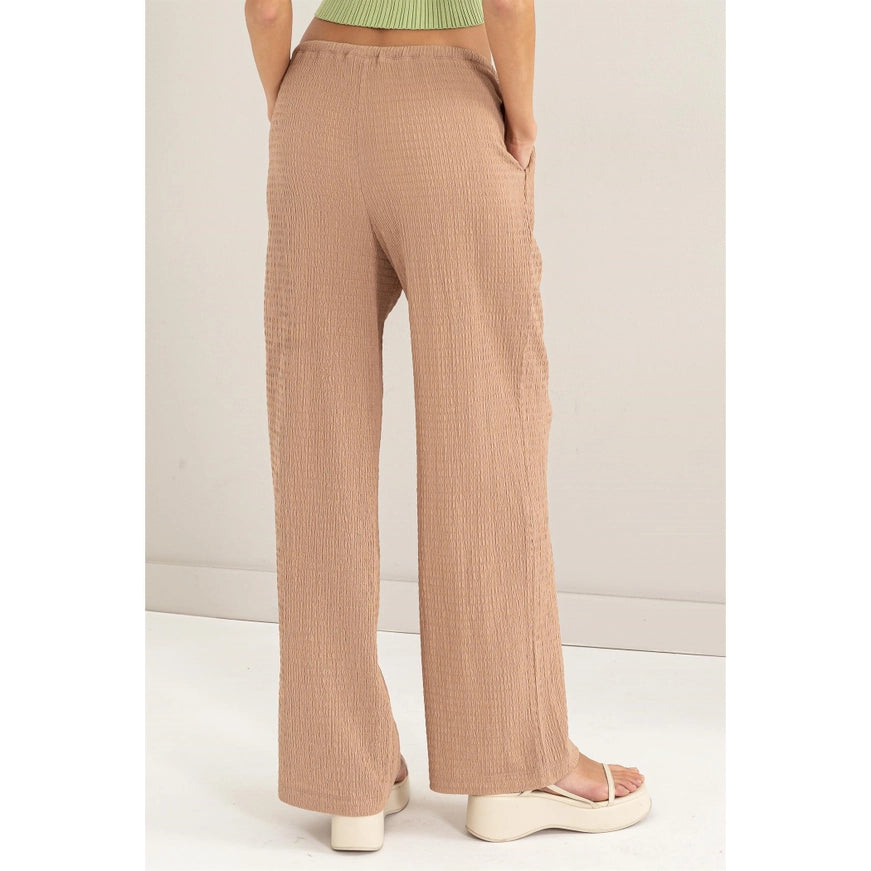 Crinkle Knit Wide Leg Drawstring Pants