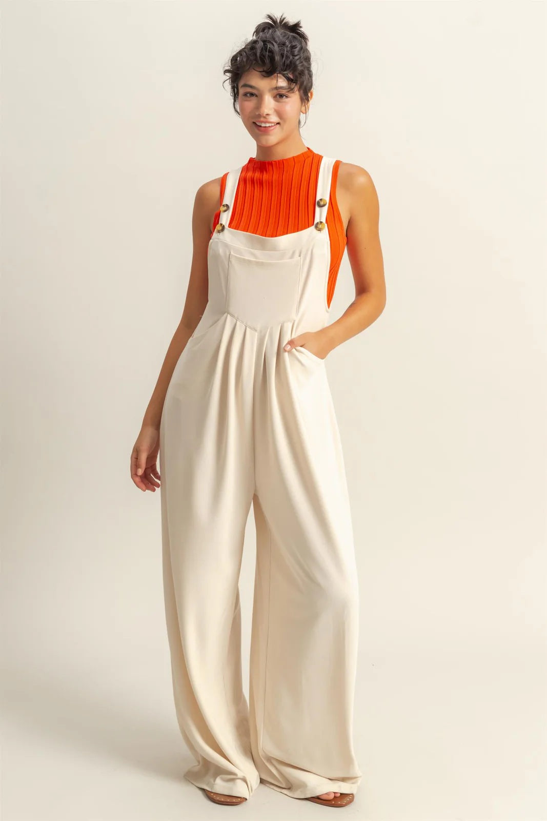 Waffle Pleated Pocket Detail Jumpsuit