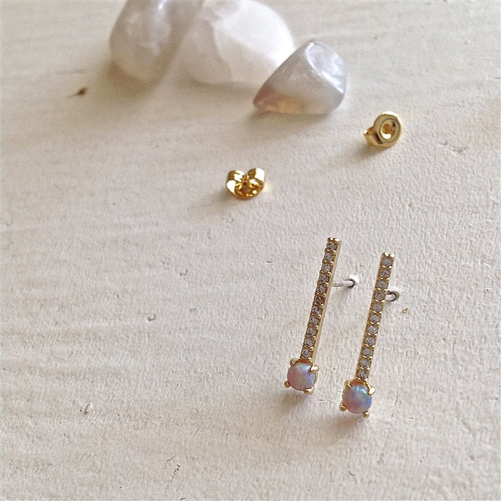 Styx Pave Drop Stick Stud Opal Earrings