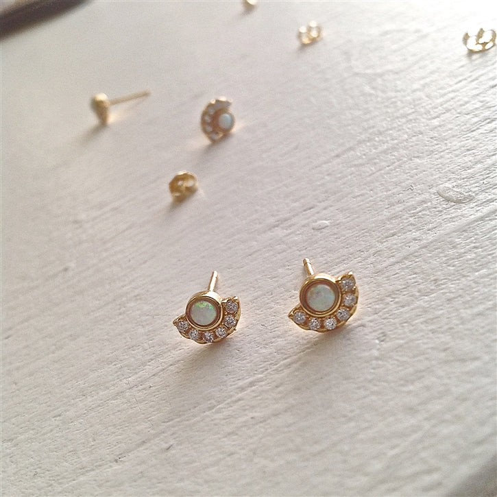 Lasa Opal Rhinestone Gold Vermeil Stud Earrings