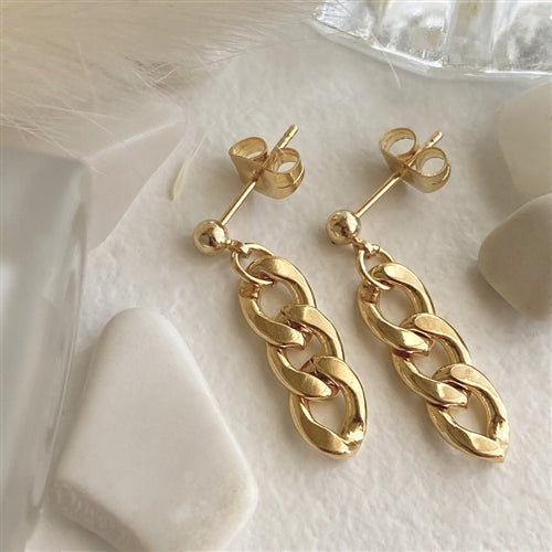 "2 Chainz" Large Curb Chain Drop Stud Earrings in Gold and Silver