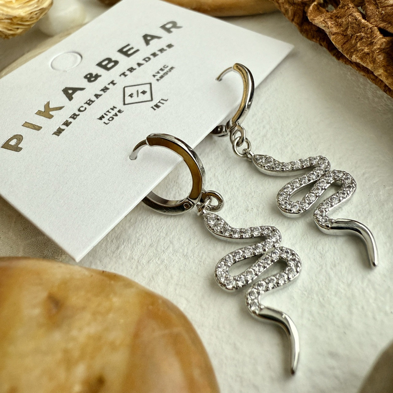 "Diamond Back" Pavé Snake Charm Hugger Hoop Earrings
