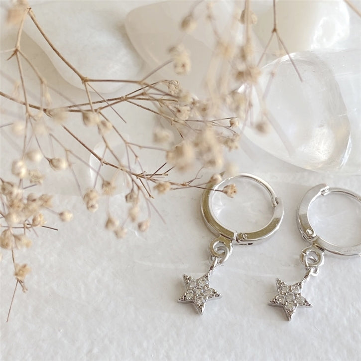 Lucky Star Rhinestone Star Hugger Hoops