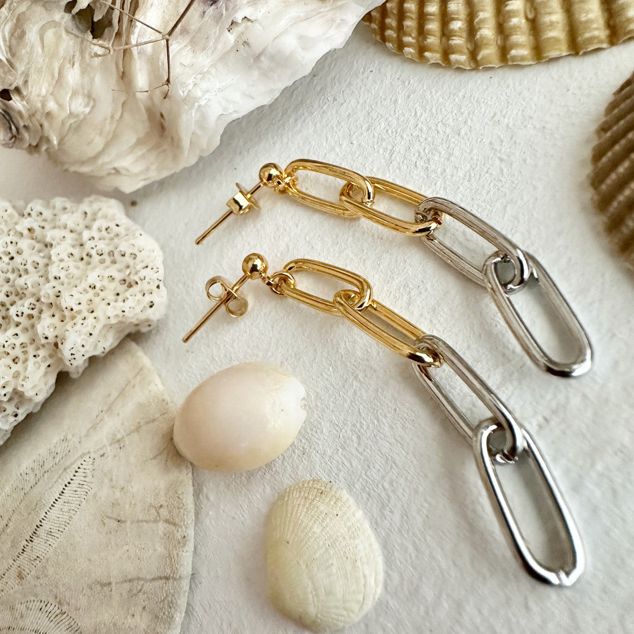 Boucles d'oreilles pendantes en chaîne trombone Montmarte.