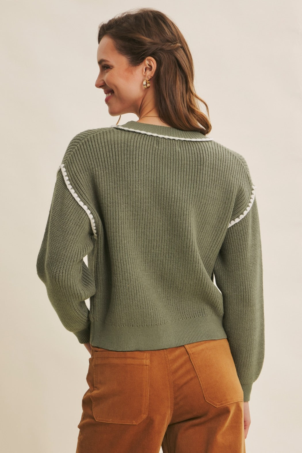 Contrast Stitch Oversized Sweater Cardigan