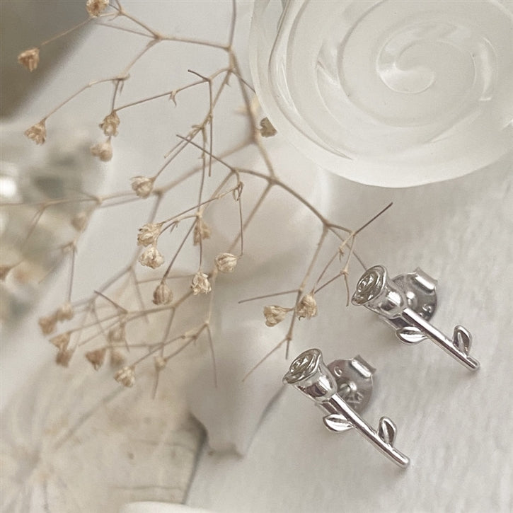 Leroux Rose Stud Earrings Sterling Silver
