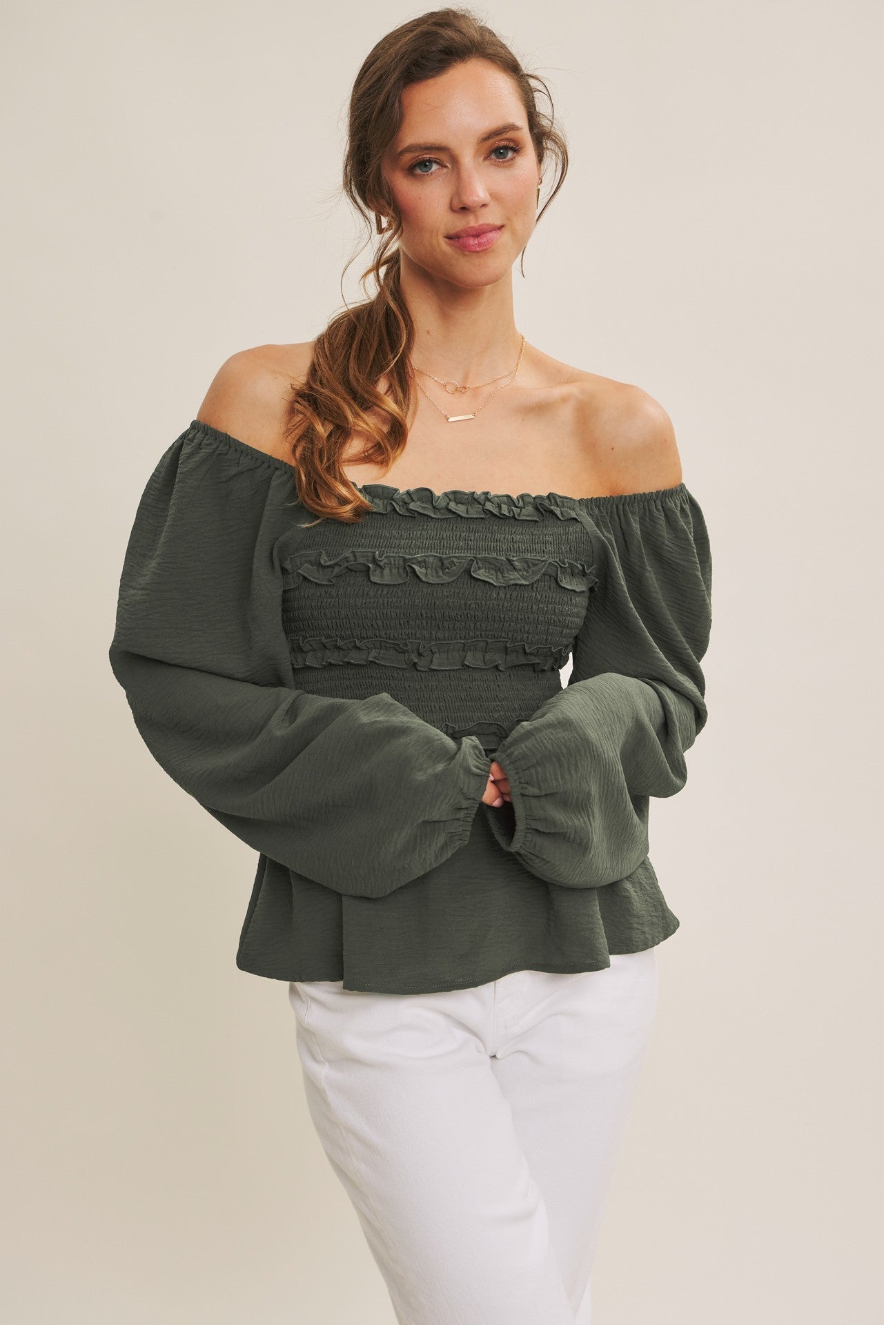 Convertible Smocked Babydoll Blouse