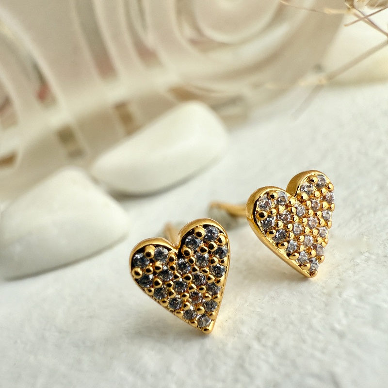 Gold Heart of Glass Mini Heart Stud Earrings