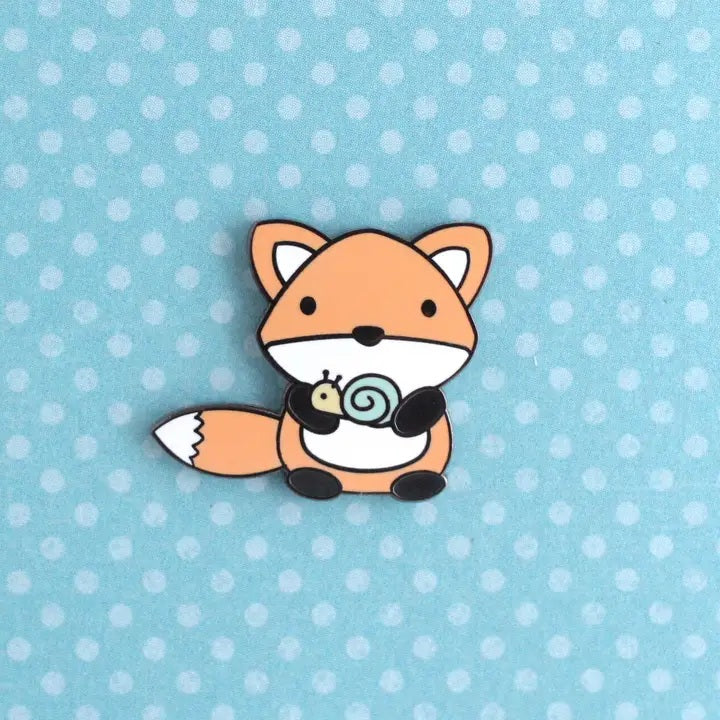 Fox And Snail Enamel Pin (Orange Variant)