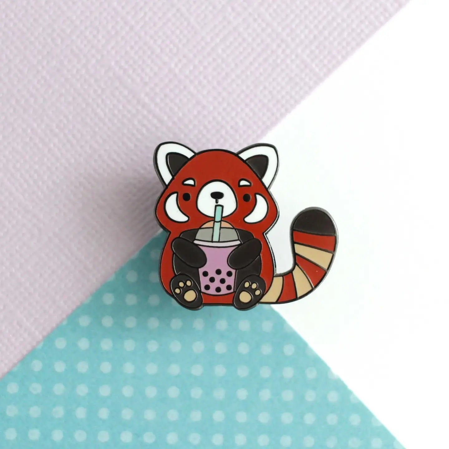 Red Panda Drinking Bubble Tea Pin