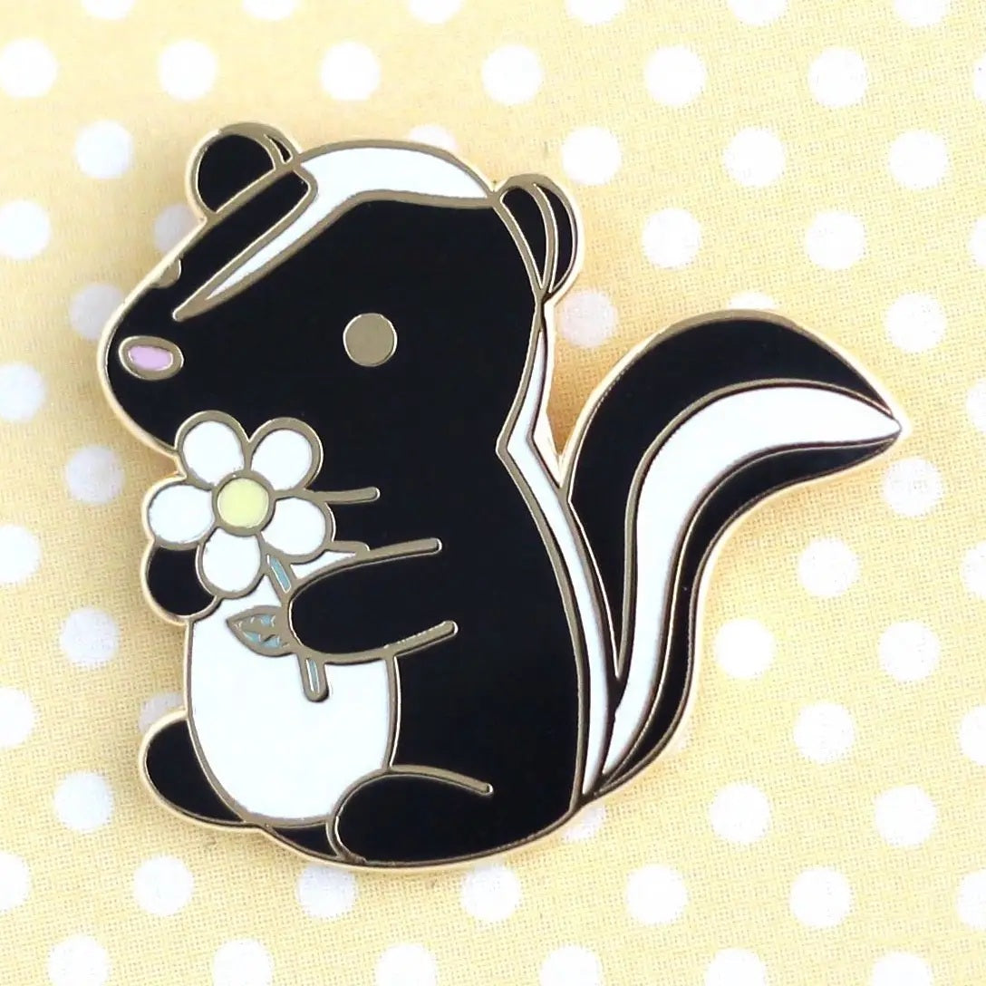 Skunk And Daisy Enamel Pin