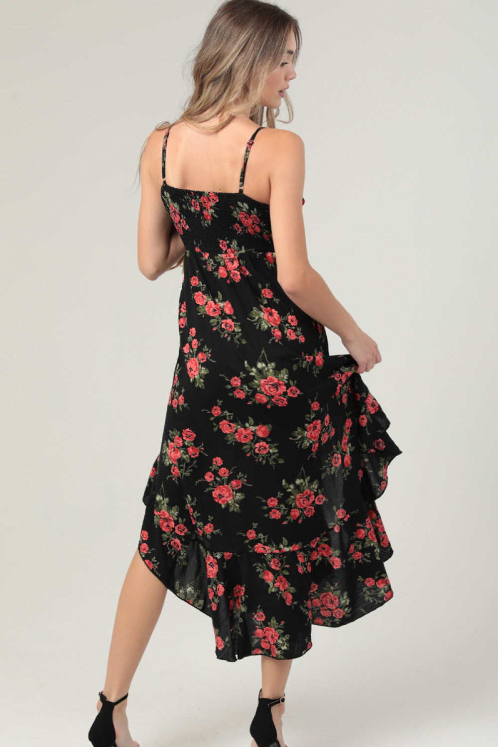 Black Tie Front Dress With Ruffles