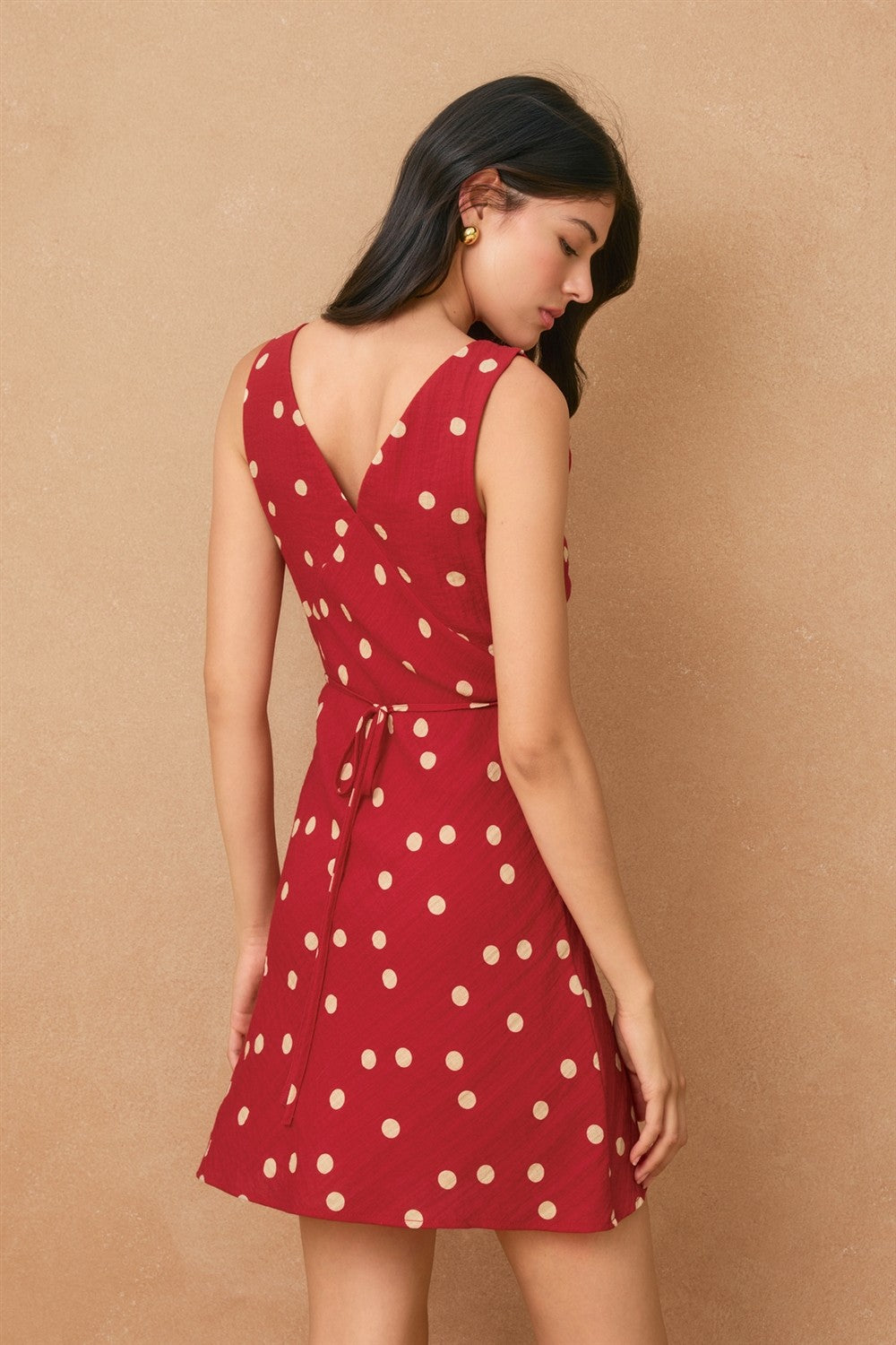 V Neck Shirred Bust Mini Dress