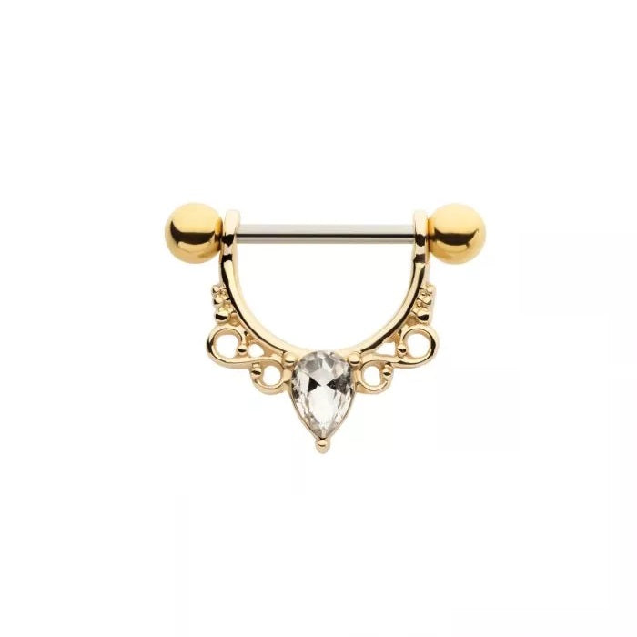 Filigree And Tear CZ Nipple Bar