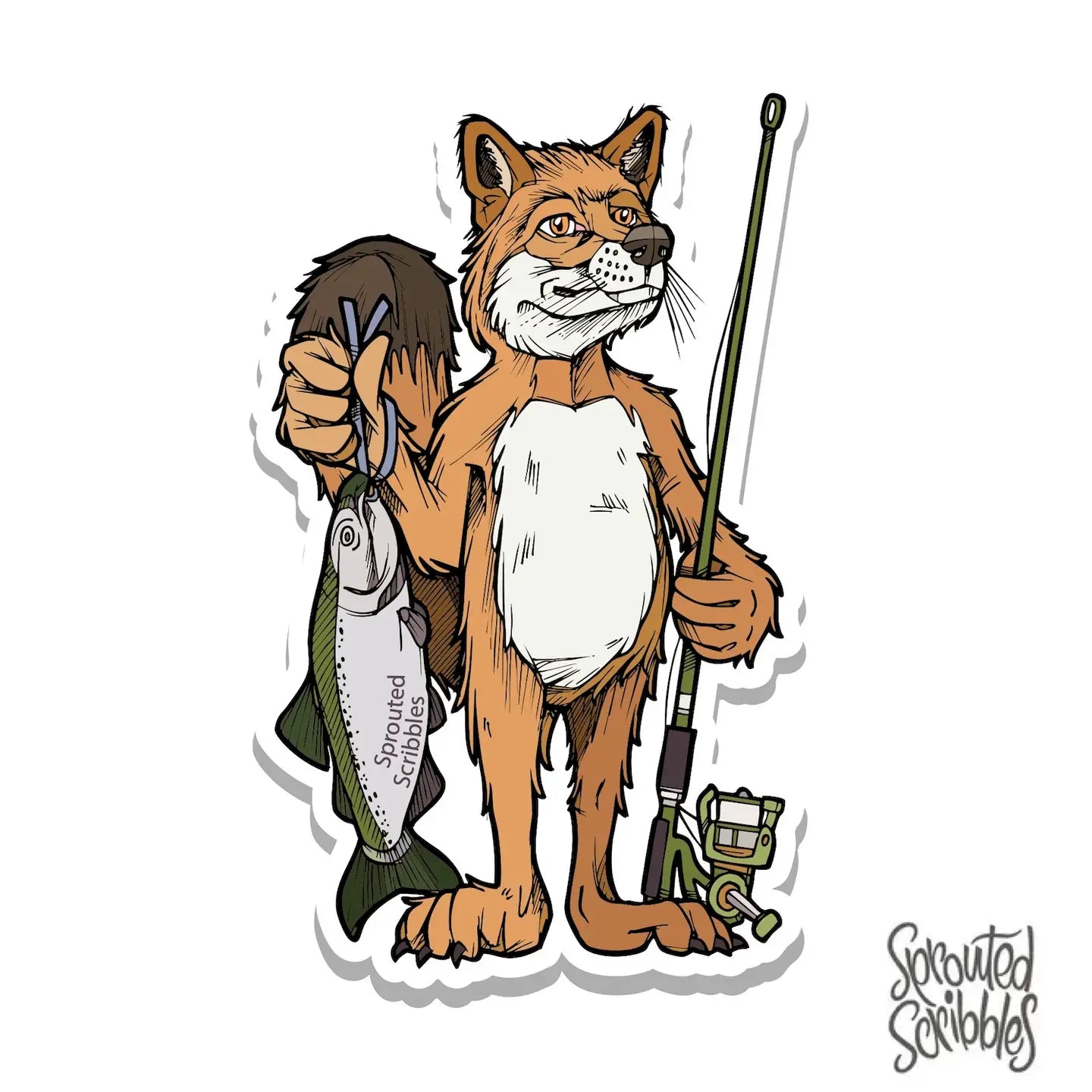 Fishing Fox Vinyl Sticker