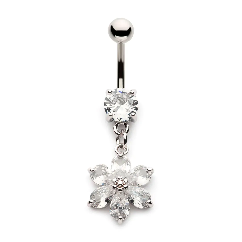 Flower With Teardrop Petals Dangle Navel