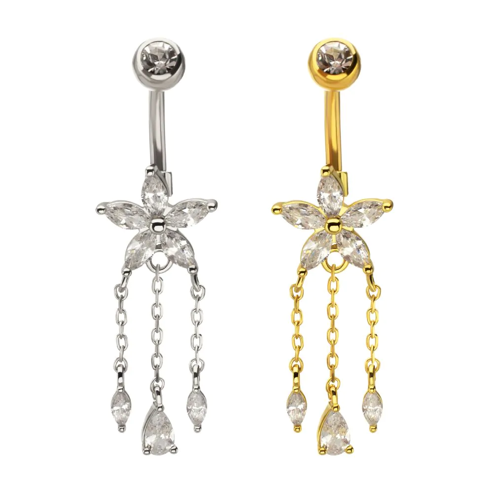 Flower Marquise Petals With Triple Gem Dangle