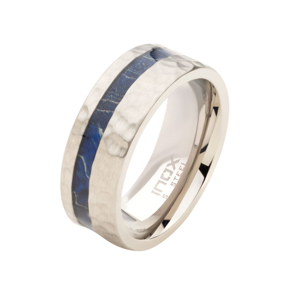 Steel Blue Dyed Wood Inlay Ring Size 9