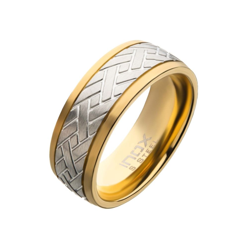 Gold IP Edge with Steel Weave Ring Size 12